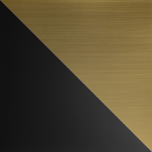 Satin Black with Brushed Brass and Smoke Glass. Custom Finishes Available.