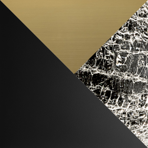 Satin Black with Brushed Brass and Clear Crackle Glass. Custom Finishes Available.